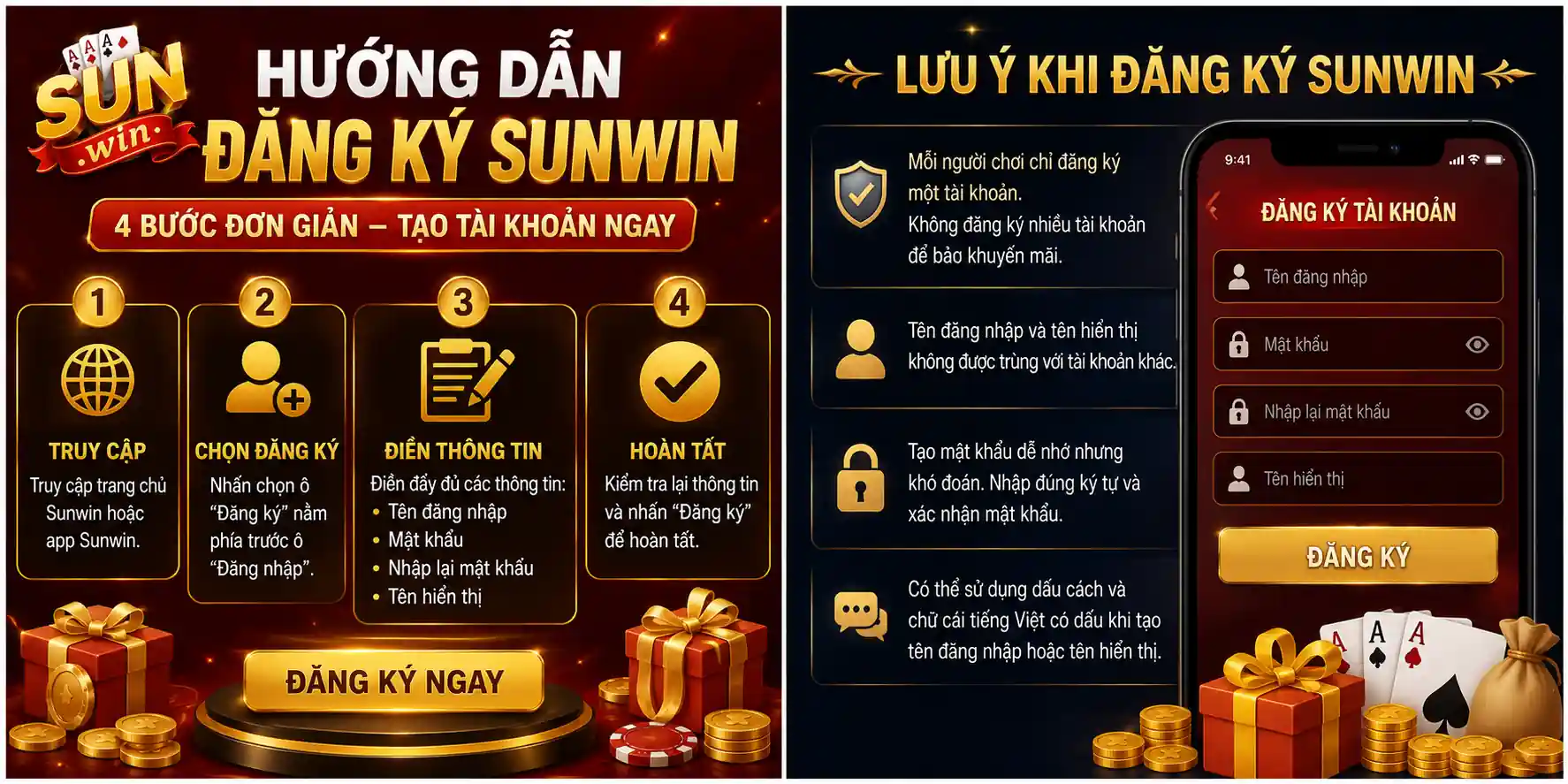 Những lưu ý khi đăng ký tài khoản Sunwin